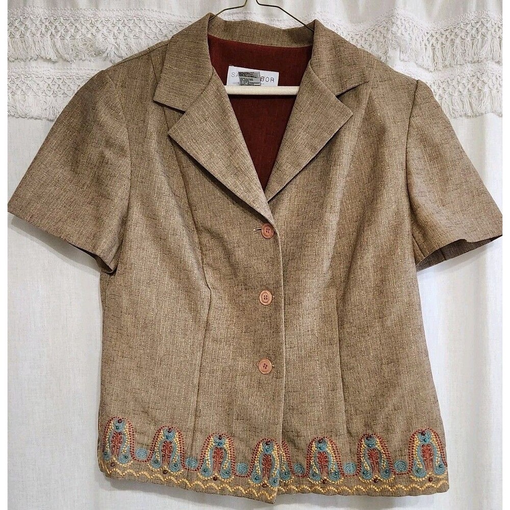 Boho Southwestern Vintage Top Womens 14 Embroidered Hem Cottagecore 90s Y2K - Picture 2 of 16